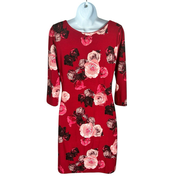 White House Black Market Red Rose Reversible Dress Sz XS Knee Length 3/4 Sleeve - Picture 5 of 8